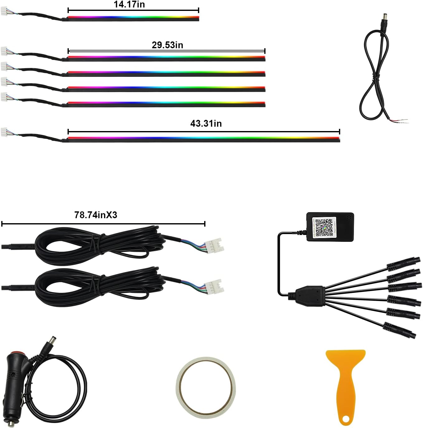 Interior Car LED Strip Lights, Acrylic LED Lights for Car with Wireless APP Dynamic Dreamcolor Chasing 6 in 1 Ambient Lighting Kits, 175 inches 593 LED Sound Active Function Neon Lights