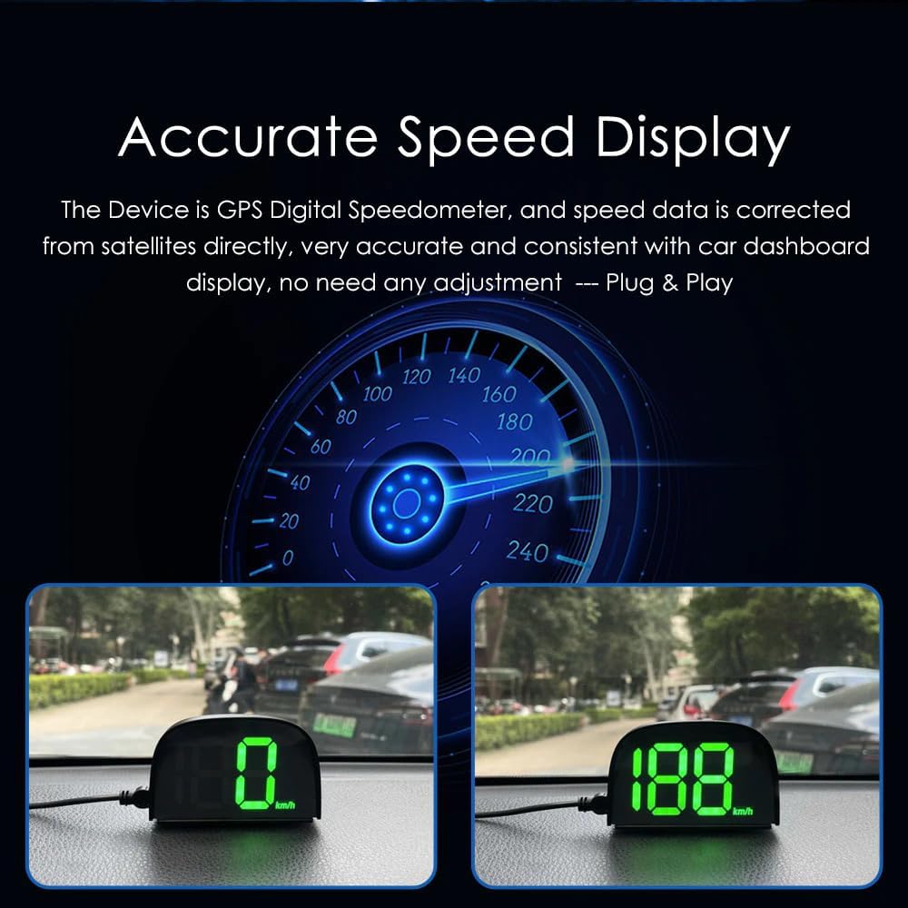 Shkalacar Car Digital GPS Speedometer Car HUD Heads Up Display with Speed, Mph/Kmh，USB Plug and Play for All Car
