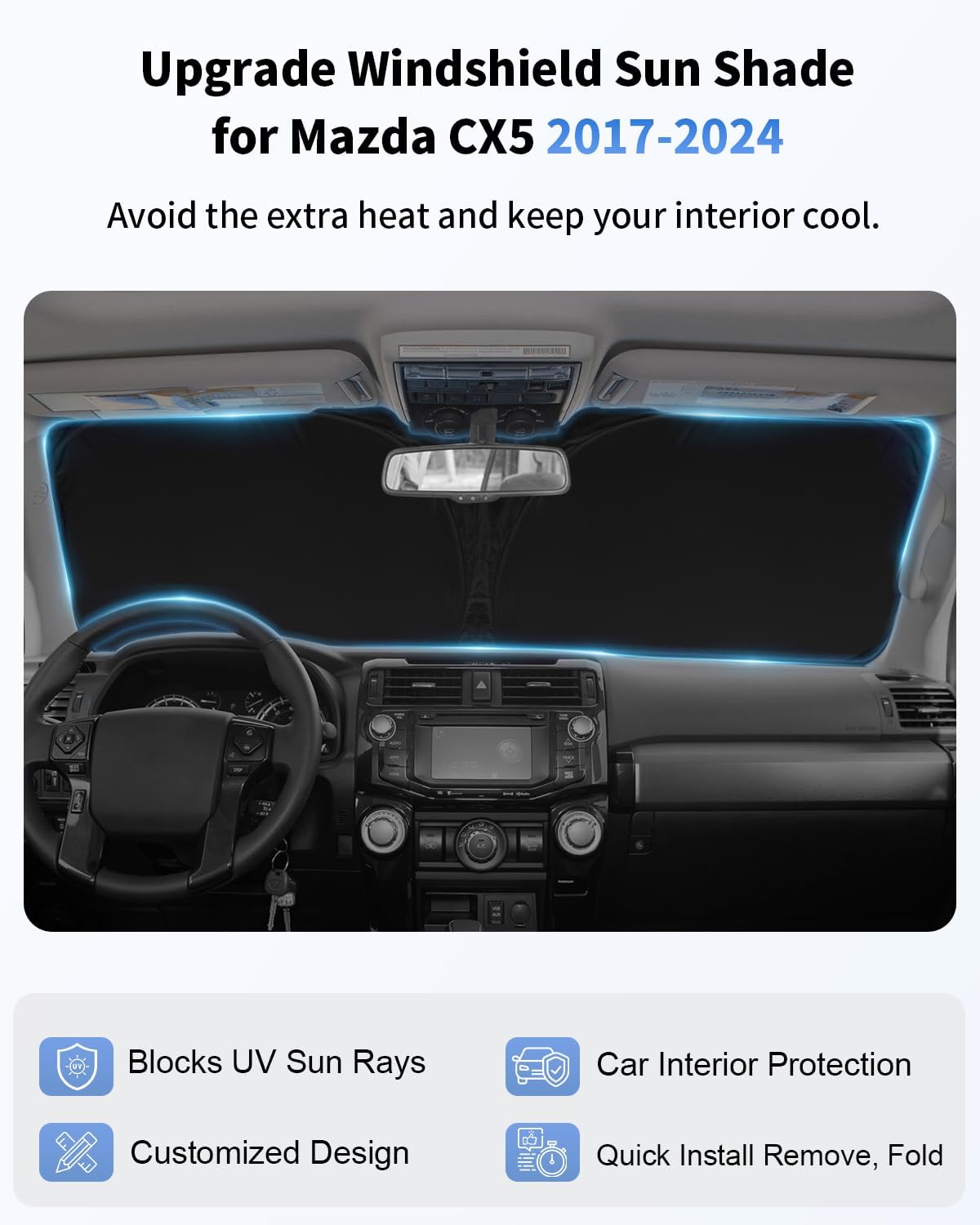 for Mazda CX5 Car Windshield Sunshade for CX-5 2017-2023 2024 2025 Mazda CX5 Accessories Thicken 4-Layer Foldable Car Front Window Sun Shades Cover Block Heat Shield Protector 240T UV Reflector