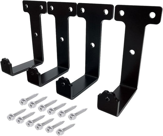 4 PCS black heavy duty metal flat j hooks for hanging 320 lbs,wall mount hooks,plant hanger large steel utility masonry industrial hook for Hanging Garage Storage Home Office Gym Sports Equipment(XL)