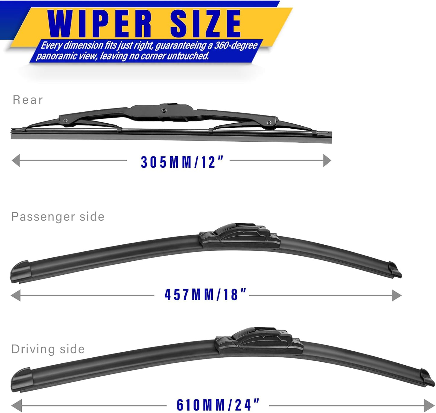 3 wipers Replacement for 2016-2020 Buick Envision, Windshield Wiper Blades Original Equipment Replacement - 24"/18"/12" (Set of 3) U/J HOOK