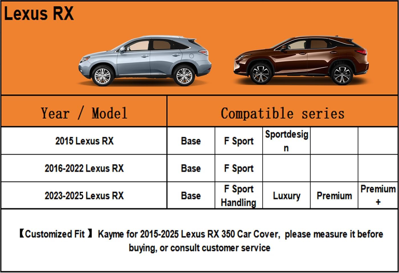 Kayme 6 Layers SUV Car Cover Custom Fit for Lexus RX350 /RX300/330/350L (2003-2025) Waterproof All Weather for Automobiles, Outdoor Full Cover Rain Sun UV Protection.Silver