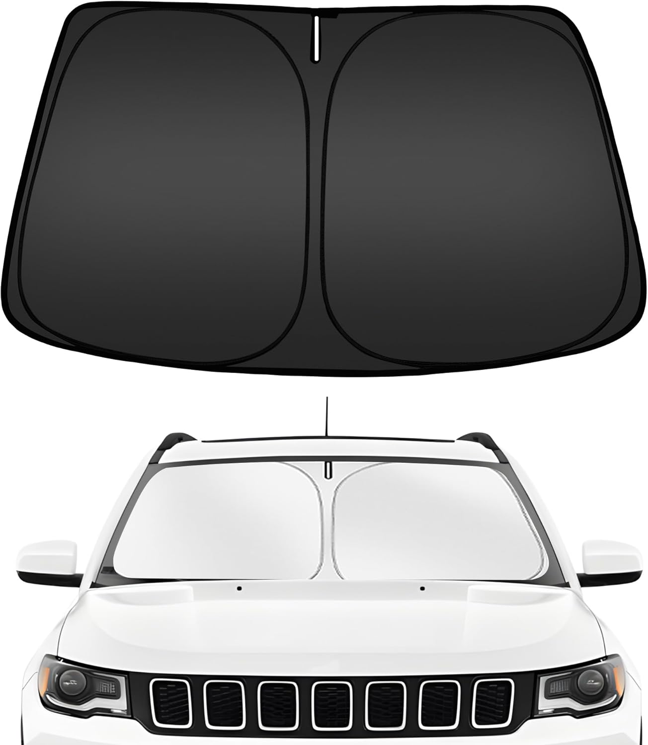 ARISMOTOR Windshield Sun Shade for Jeep Compass 2017-2024, Custom Fit Foldable Front Window Sunshade Sun Visor Protector, Block UV Rays Keep Your Car Cooler