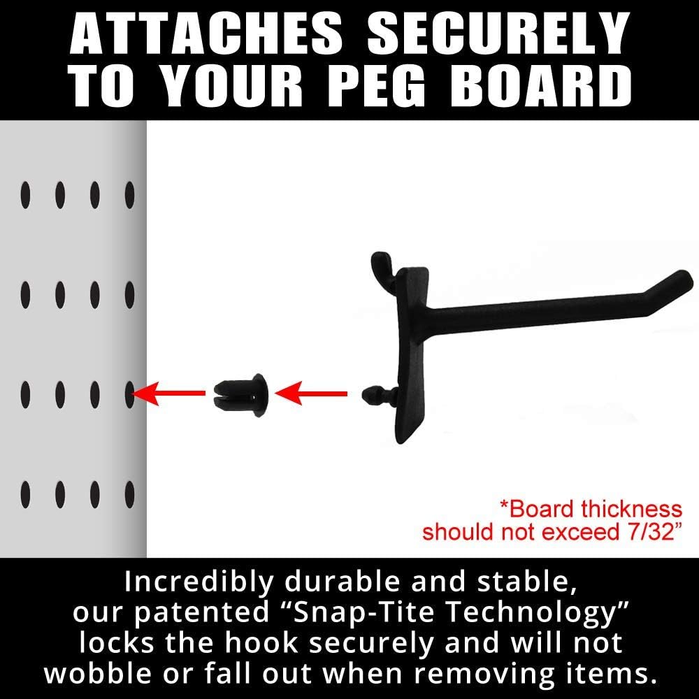 PegPro® 2" Hooks Kit for Standard “Wood Fiber” pegboard – Durable Plastic Pegboard Hooks - for Garage, Kitchen, Craft Room, and More (2" Hook - 24 Pack, Black)