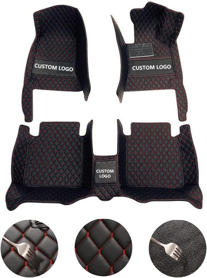 Custom All-Weather Protection Leather Car Floor Mats for Cars Sedan SUV Sports Car Waterproof Floor Mat (Black+Orange)