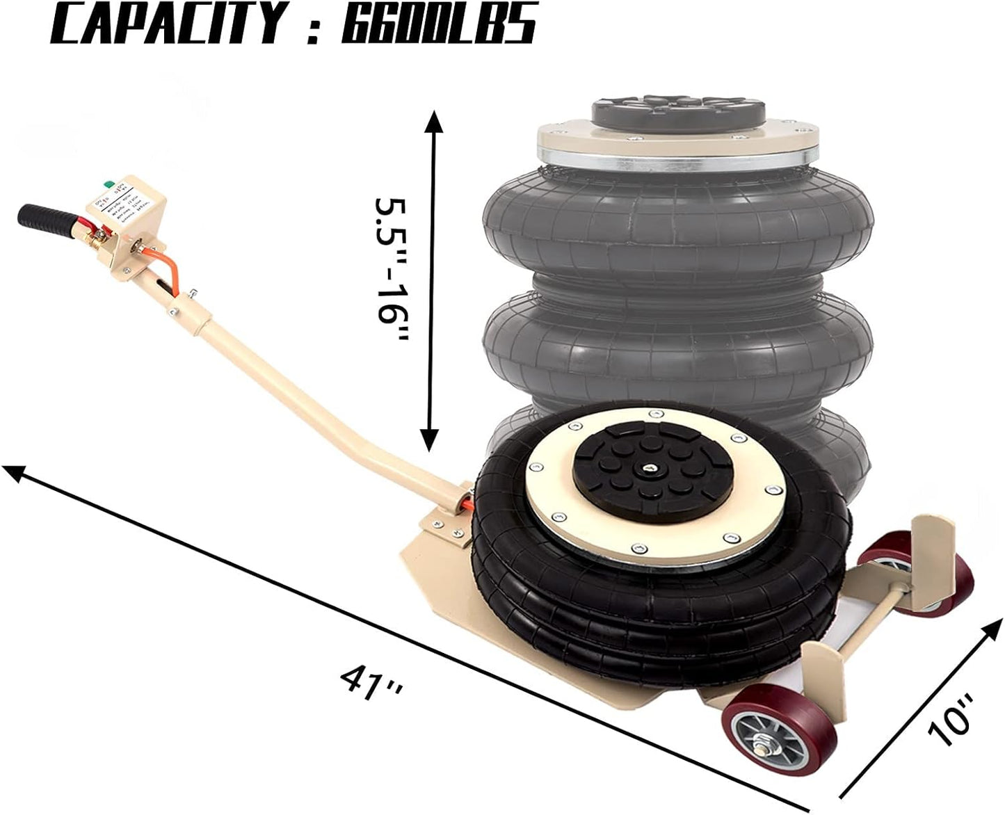 CXRCY 3 Ton Air Jack for Cars & Trucks - 6600LBS Capacity Pneumatic Airbag Jack with Long-Handle, Fast Lifting up to 16 Inch for Cars,Trucks (White Triple Bag Air Jack)