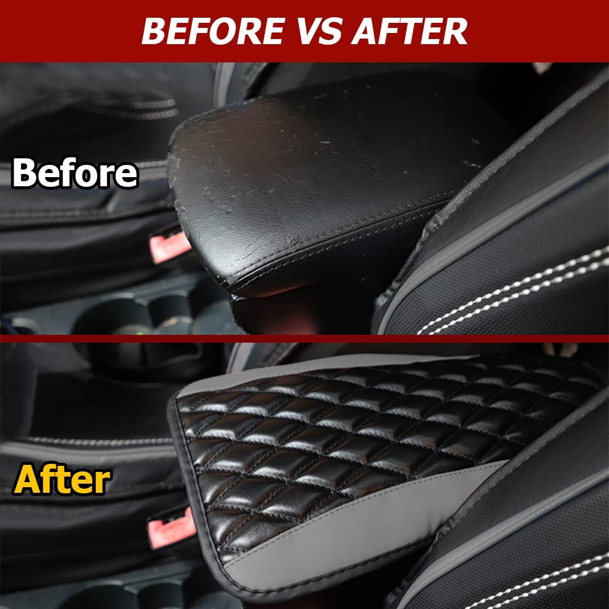 Car Center Console Cushion Pad, Universal Leather Waterproof Armrest Seat Box Cover Protector,Comfortable Car Decor Accessories Fit for Most Cars, Vehicles, SUVs (Gray)