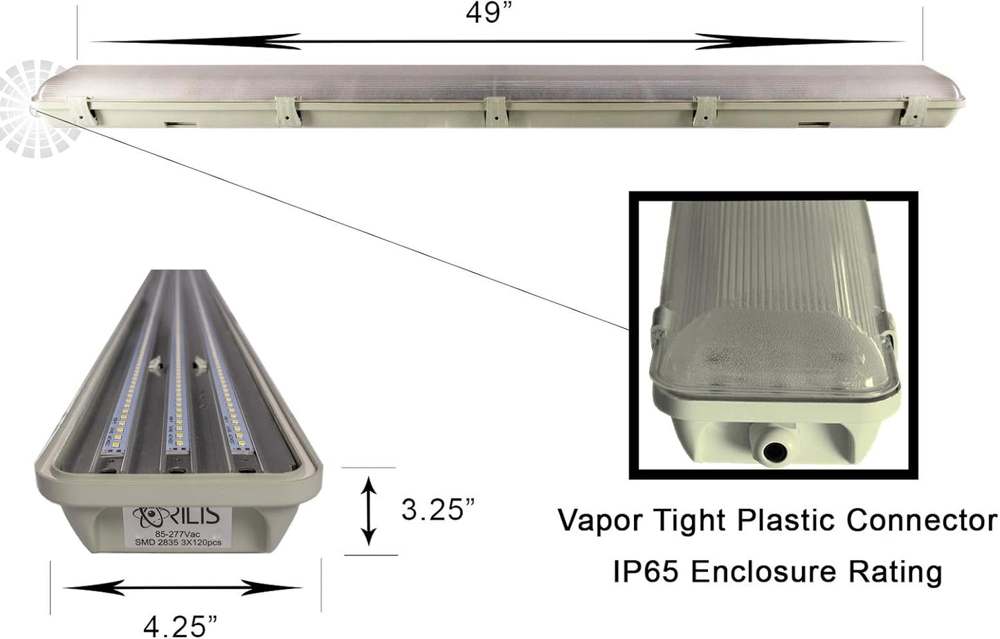 4 FT 6500K 72W LED Vapor Tight Lights | Commercial Indoor/Outdoor Hardwired IP65 Waterproof Fixtures | 8000 Lumens | Detachable LED Strips (2-Pack)