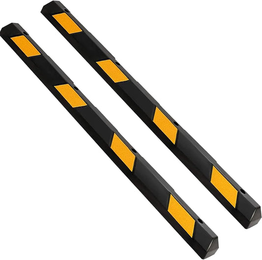 ERGOMASTER Parking Stopper for Garage,72” Rubber Parking Block with 8 High Reflective Yellow Safety Stripes for Vehicles Truck Driveway, Protect Pumpers from Cars Vans Trucks (2 Pack)