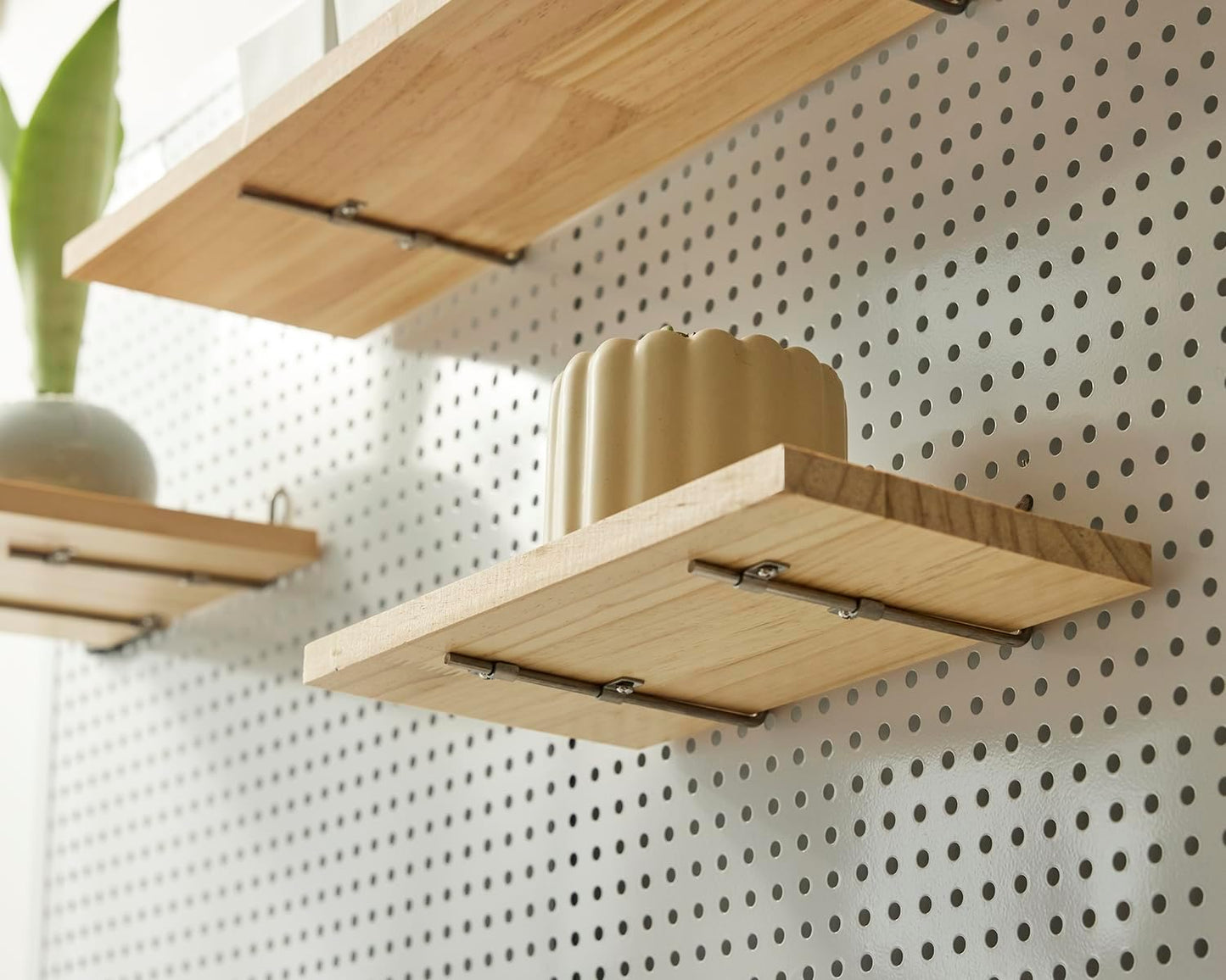 Shelves for PegBoard, Pine Wooden Pegboard Shelf Wall Organizer, Wooden Board for Walls Home, Garage Tool Storage, Office Organization, Kitchen, Craft Room,4 Pack