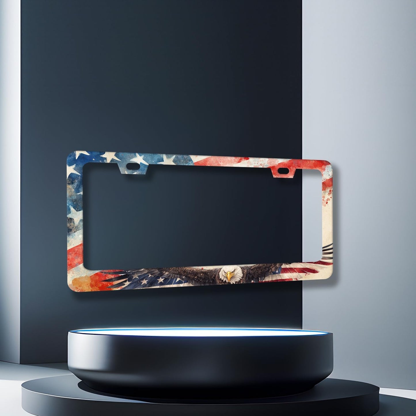 Eagle American Flag License Plate Frame Patriotic Eagle License Plate Holder Stainless Steel Funny Design with 2 Holes and Screws 12.3" x 6.3"