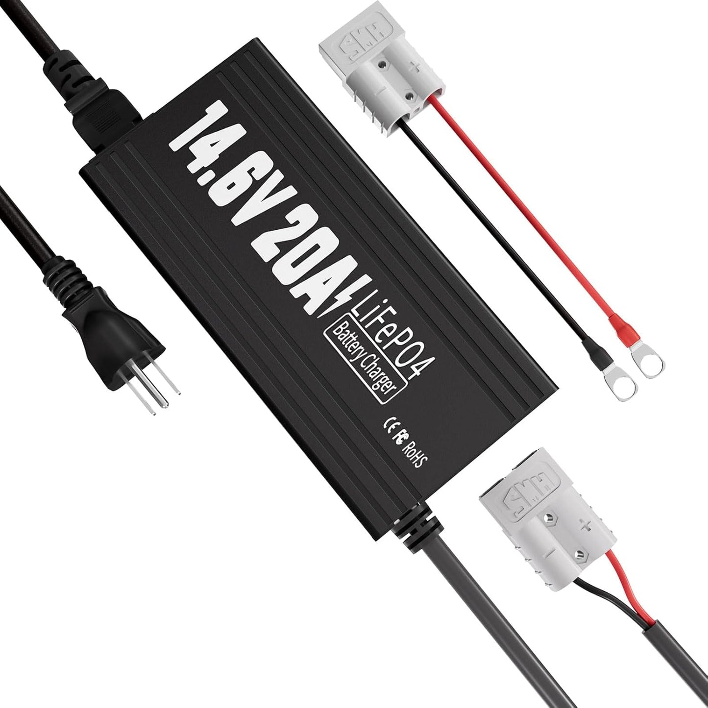 12V 20A Lithium Battery Charger, 14.6V LiFePO4 Battery Charger AC-DC Fast and Smart Charger with Anderson Connector Led Indicator for Lithium LiFePO4 Deep Cycle Batteries of Home, Boat, RV