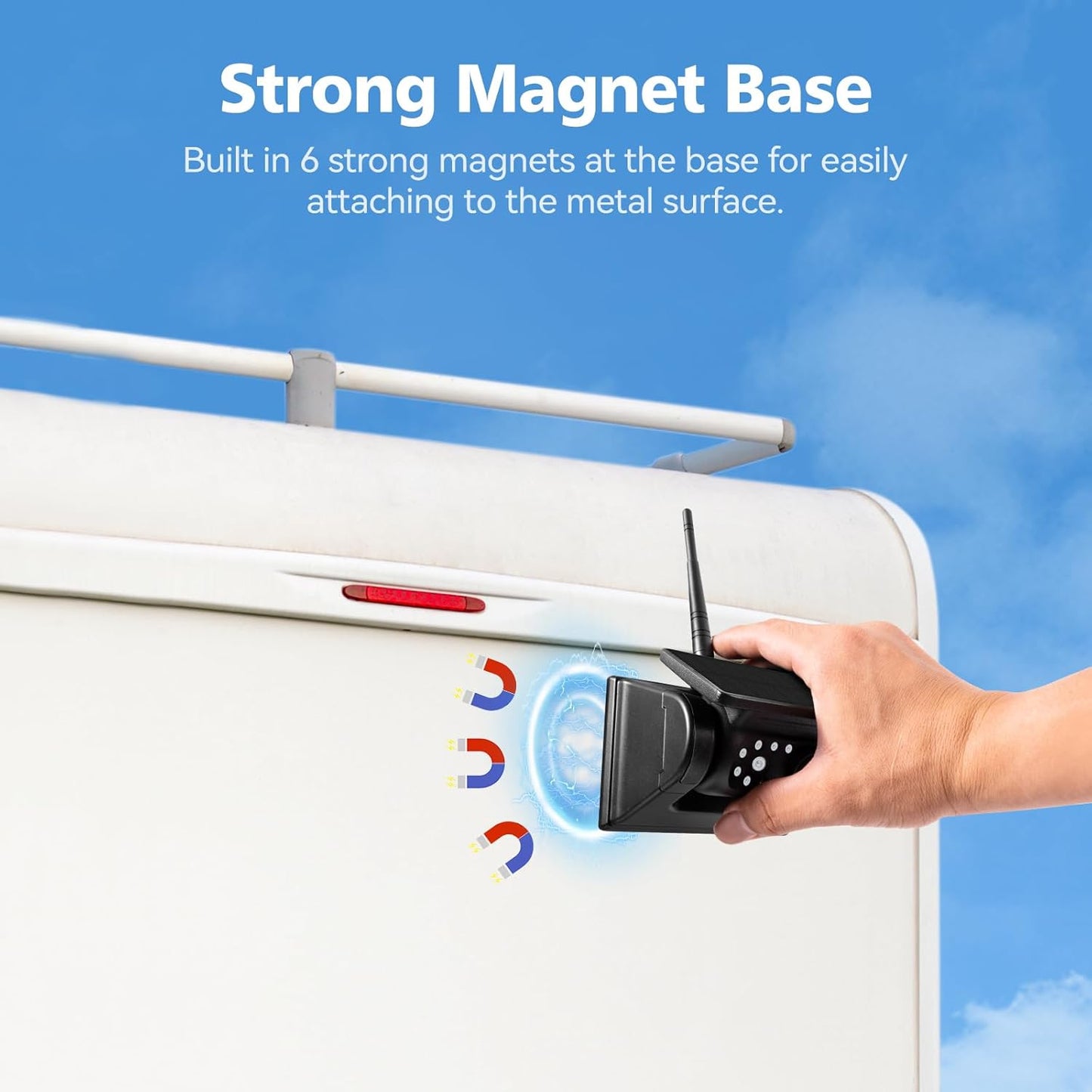 7" Magnetic Solar Wireless Backup Camera, HD 1080P 7" DVR Monitor, RV Camera Wireless System for Hitch Towing Travel RV Camper Trailer, 9600mAh Rechargeable Battery, Type-C Charging