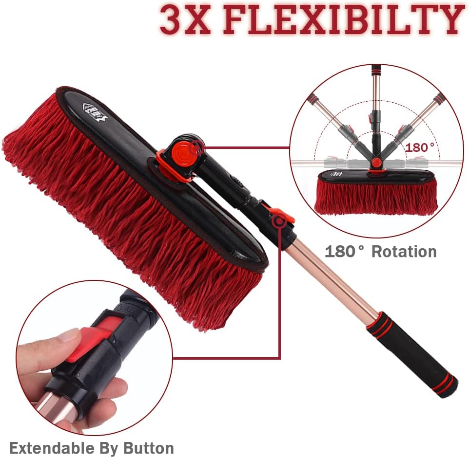 Car Duster Exterior Scratch Free,Car Dusters Extendable Handle Cleaning Exterior,Detailing Brush Kit for Truck,SUV,Caravan,Motorcycle,Wax Cotton Fabric,Waterless Wash Equipment