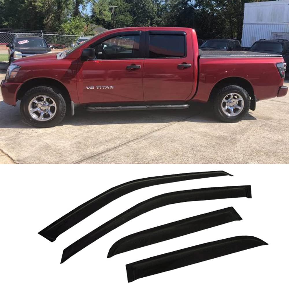 94858 Side Window Wind Deflector,4pc Outside Mount Style Nice Sun Rain Guards Set,Window Visor fit for 2004-2015 Nissan Titan Crew Cab