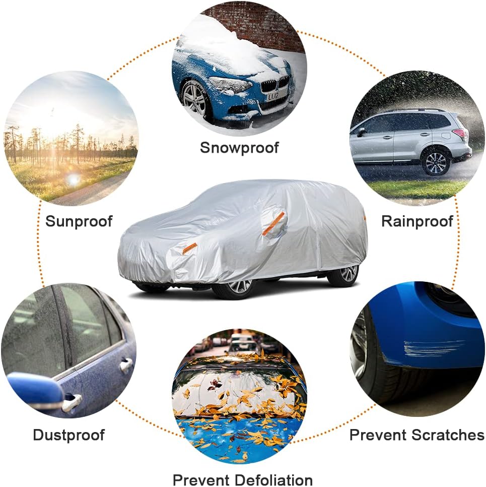 Kayme SUV Car Covers for Automobiles Waterproof All Weather Sun Uv Rain Protection with Zipper Mirror Pocket Fit Nissan Rogue, Volvo Xc60, Toyota Venza/Rav4, Porsche macan Etc (182 to 190 Inch) YL