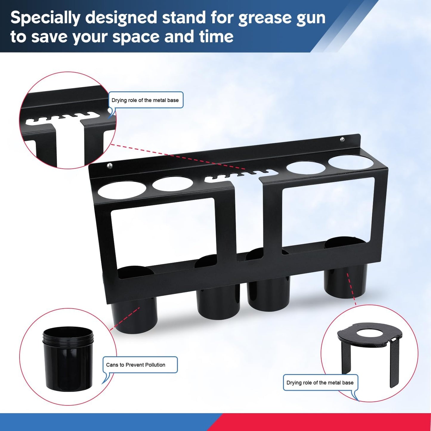 TOPOWN Grease Gun Holders Compatible with 2 Grease Guns, Grease Gun Rack Tractor, Grease Gun Garage Organizer Wall Mount, Grease Gun Storage Rack, Grease Gun Storage, Grease Gun Holder Wall Mount