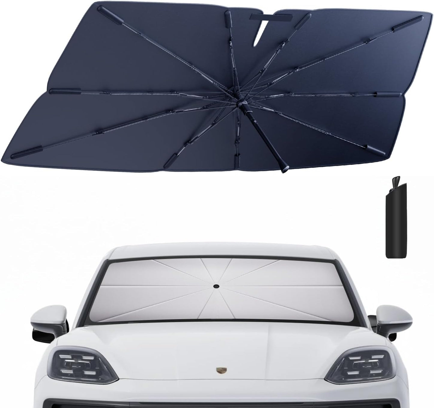 Windshield Sun Shade Umbrella for 2019-2025 Porsche Cayenne: Custom Fit 210T Silver, Foldable Sunshade Front Window Sun Visor, Blocks UV Rays, Keeps Car Cool for Base/S/GTS/Turbo/E-Hybrid/Coupe