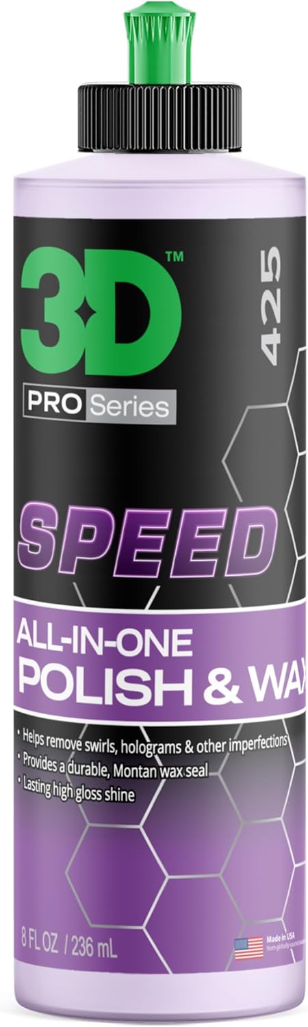 3D Speed All-In-One Polish & Wax – Scratch & Swirl Remover, Clear Coat Safe Paint Sealant – High Gloss Finish, Easy Application – 8oz – Made in USA