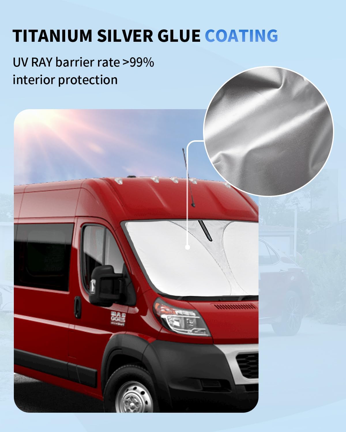 Windshield Sunshade for 2014-2024 2025 2026 Dodge Ram ProMaster Accessories Full Size Cargo Van Chassis Cab Cutaway Front Window Sun Shade Heat UV Rays Reflector Windshield Cover Sun Visor Protector