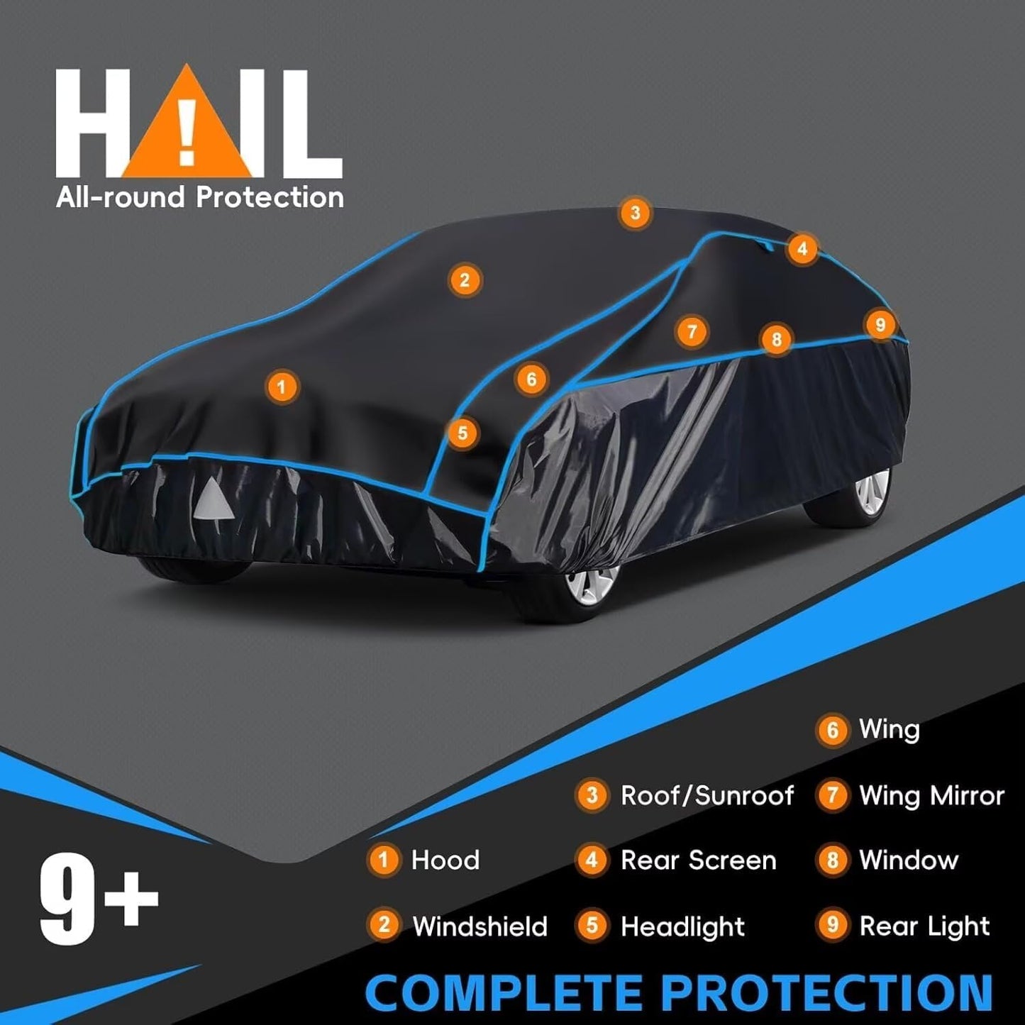 Hail Protector Car Cover, Outdoor Anti Hail Car Covers Thick Multi-Layered EVA, Hail Proof Car Cover All Weather, Hail Protection Padded Fit Large Sedan/Coupe (Length 209 to 218 inch)