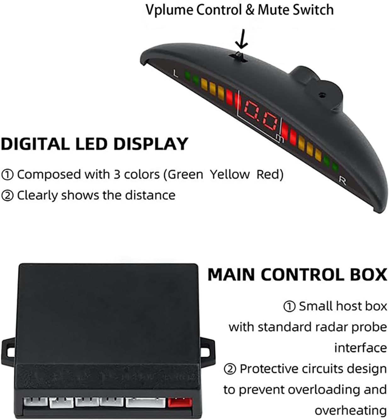 Car Reverse Backup Parking Sensor Radar Systemkit The LED Display with 3 Colors can Both Shows Distance Data and warn You with beep Sound Adjustable Volume Compact and Easy to Install(Red)