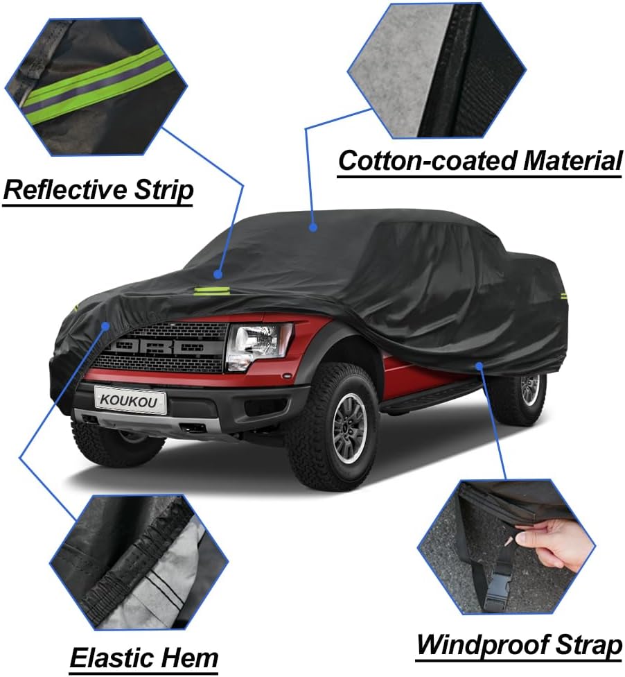 KouKou Truck Cover Waterproof All Weather, 7 Layers Heavy Duty Pickup Cover Outdoor, Length up to 210 inches,Universal Fit Truck Short Regular Bed Ford F150,F100,Chevy C10 S10 etc.