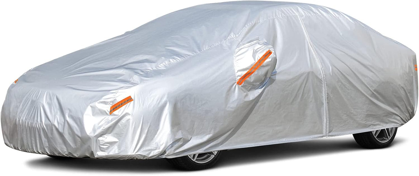 Kayme Car Covers for Automobiles Waterproof All Weather Sun Uv Rain Protection with Zipper Mirror Pocket Fit Sedan Toyota Prius, Mercedes Benz CLK, Cadillac ATS, Nissan Sentra .(178 to 185 Inch) 3L