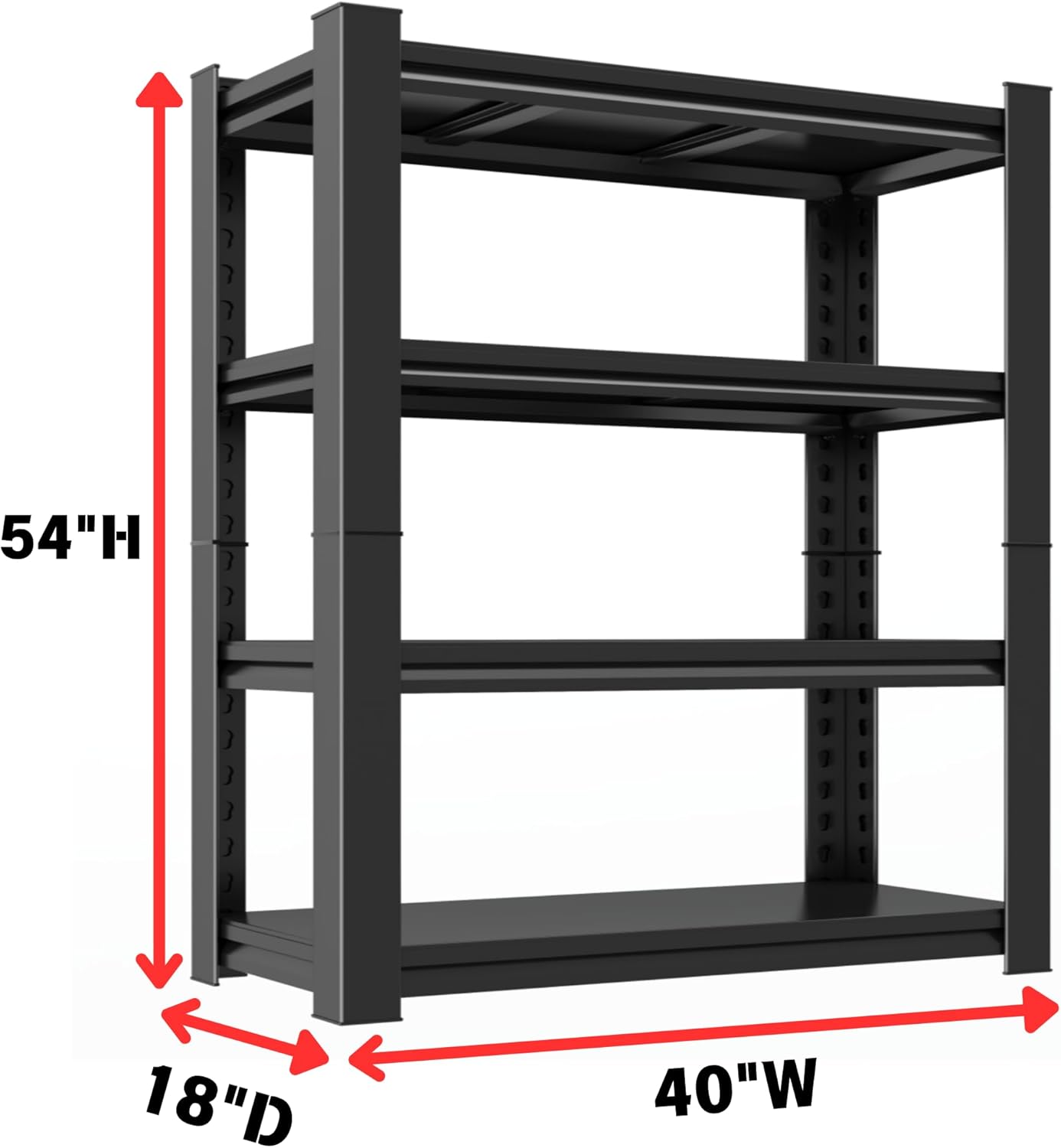 Metal Garage Shelving Unit, Heavy Duty 4-Tier Adjustable Storage Rack, Steel Shelving, 2000 lbs Capacity, Industrial Shelves for Heavy Tools and Equipment (54" H x 40" W x 18" D)