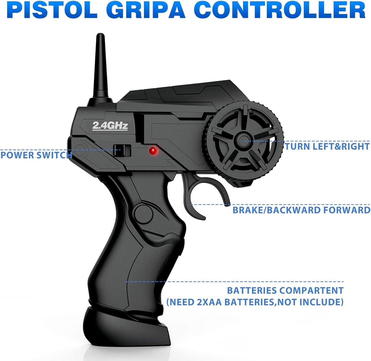 RC Drift Car 2.4GHz 1:24 Scale 4WD Remote Control Car 15KM/H High Speed Drifting RC Cars with Cool Lights, Two Batteries and Extra Tires Toys for Kids Boys Girls Adults, Blue