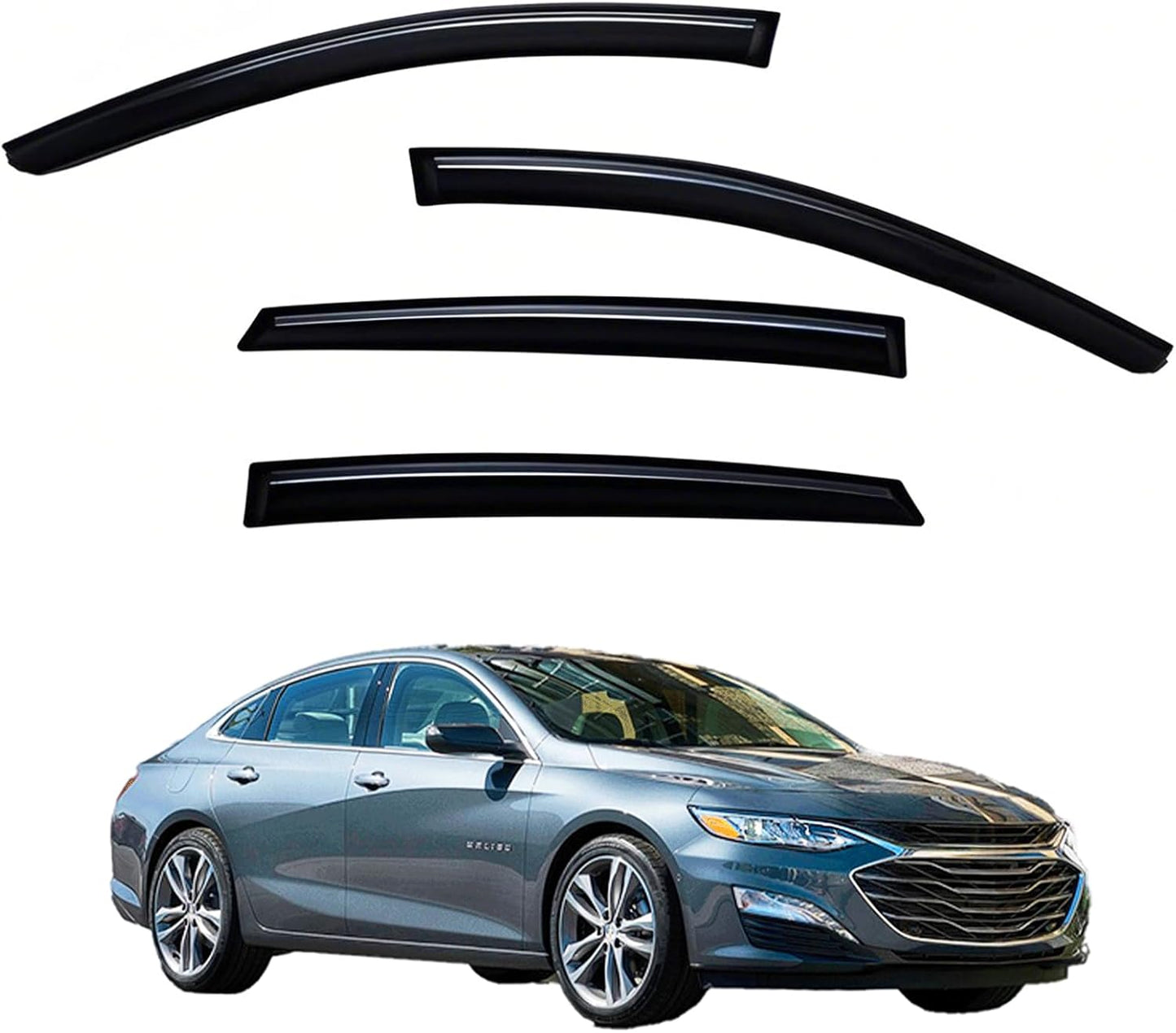 Window Visors Rain Guards fits 2016-2025 Malibu (EXCLUDES 2016 Malibu Limited), Out-Channel Window Wind Deflectors Vent Shades Accessories, Dark Smoke, 2017 2018 2019 2020 2021 2022 2023 2024