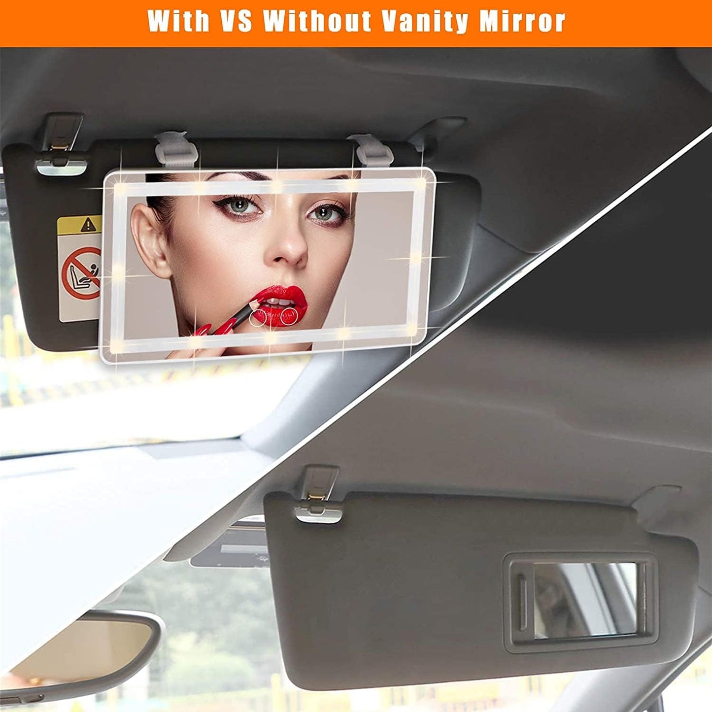 Car Sun Visor Vanity Mirror, Makeup Mirror with 3 Light Modes & 60 LEDs Rechargeable Led Light Car Mirror with Dimmable Touch Screen, Rear View Sun-Shading Travel Cosmetic (White,1 Pack）