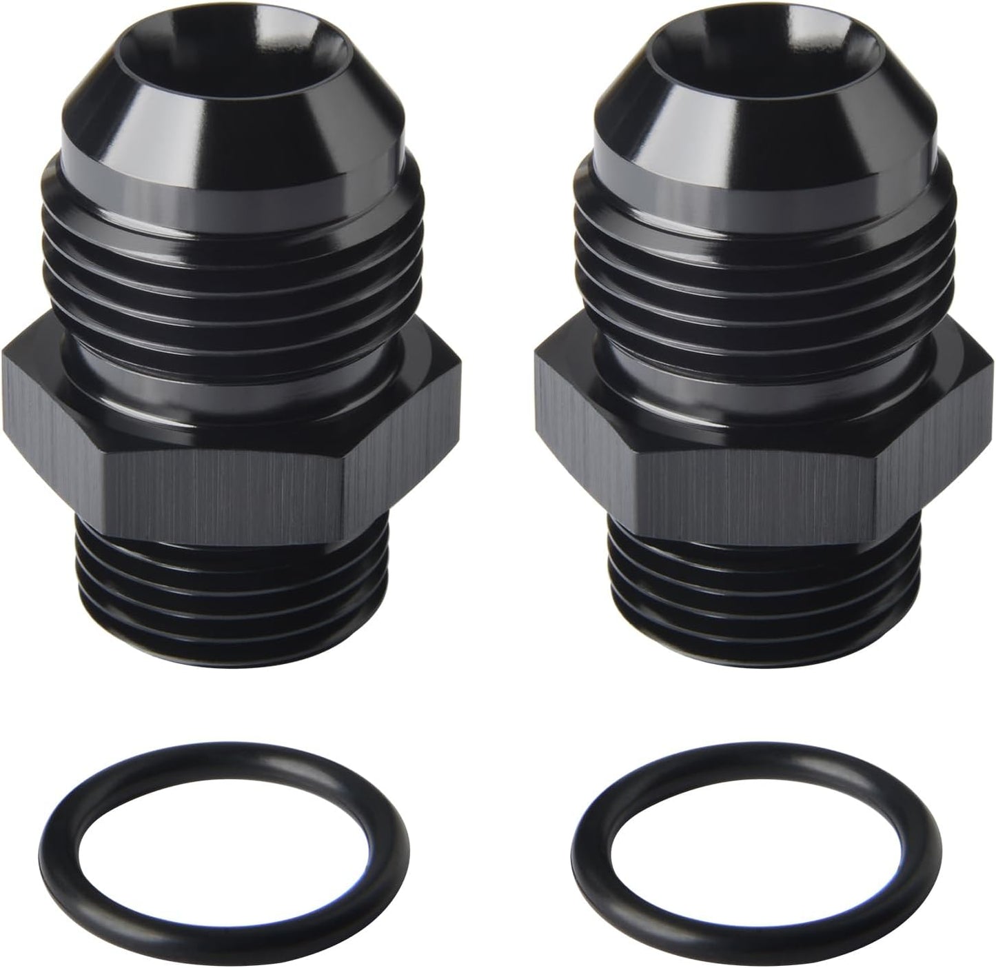 10AN Male Flare to 8AN ORB O-ring Boss Fuel Pump Rail Adapter Fitting Aluminum Black, Pack of 2