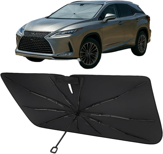 Proadsy Windshield Sun Shade Umbrella for Lexus RX 2016-2022 Foldable Car Umbrella Sunshade with Soft TPU Handle Spring Structure Crystal Cooling Material Protect Car from Rays & Heat