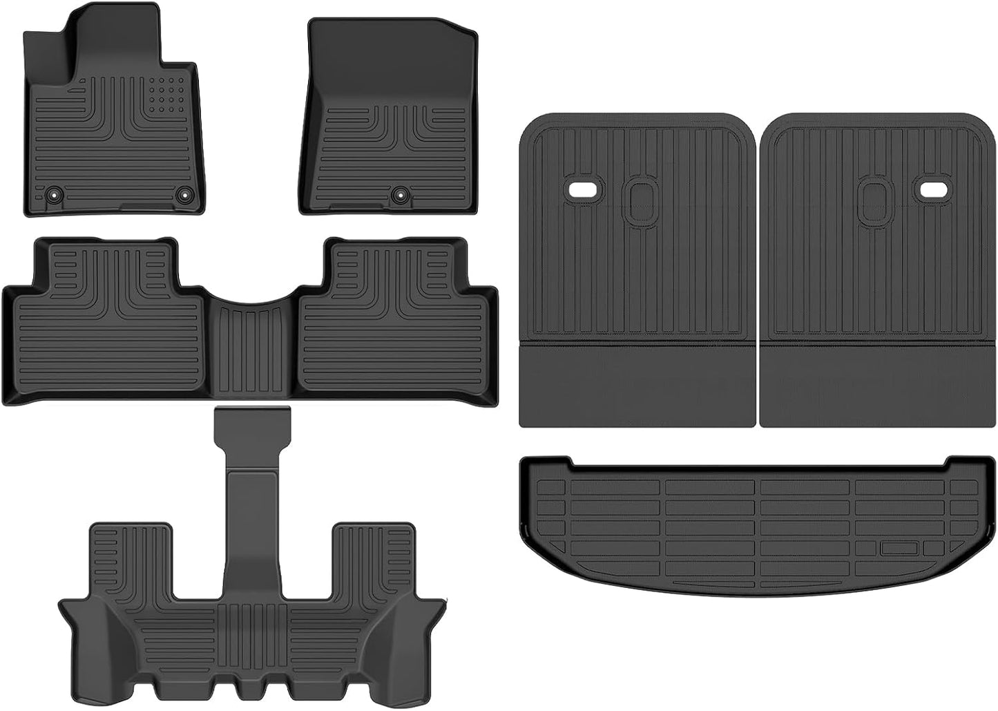 Wayhigh-Floor Mats for 2021-2025 Kia Sorento (not for Hybrid) 6 & 7 Seats TPE Trunk Mat with Backrest Mat All Weather Waterproof Duty Rubber Cargo Liners Floor Mats Accessories Custom Black