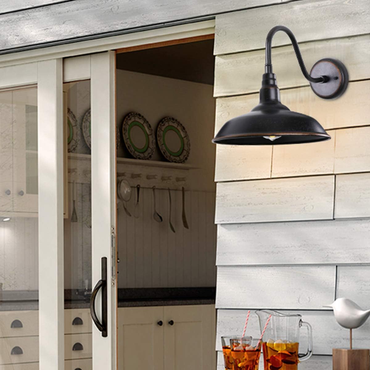 14in Outdoor Gooseneck Barn Light for Farmhouse, Bronze Exterior Wall Light Fixture for Porch, Large Outside Farmhouse Wall Sconce for Garage Patio Doorway House