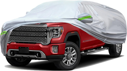 TUCAREST 6-Layers Heavy Outdoor Pickup Full Car Cover Hard Shell Zipper Design Waterproof All Weather Weatherproof UV Sun Protection Snow Dust Storm Resistant with Straps (Fit for UP to 230"-260")