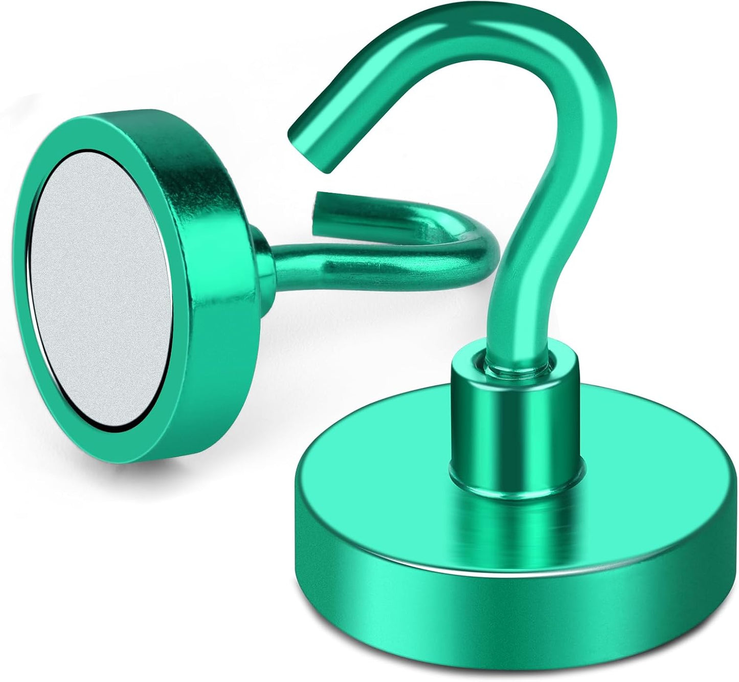 MIKEDE Magnetic Hooks Heavy Duty, 80LB Strong Magnet with Hook for Fridge, Super Neodymium Extra Strength Industrial Hooks for Hanging, Magnetic Hanger for Toolbox, Cruise, Grill(Green,4 Pack)