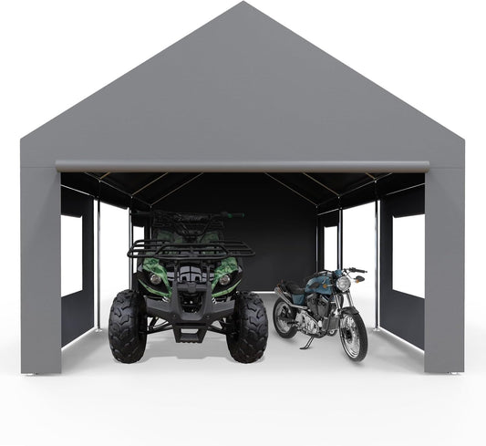 13x20 FT Heavy Duty Carport, Oversized Portable Garage with 4 Doors & 4 Windows, Reinforced Frame, All Weather Protection Outdoor Shelter Canopy for Cars, Boats, Trucks, BBQ and Outdoor Gatherings