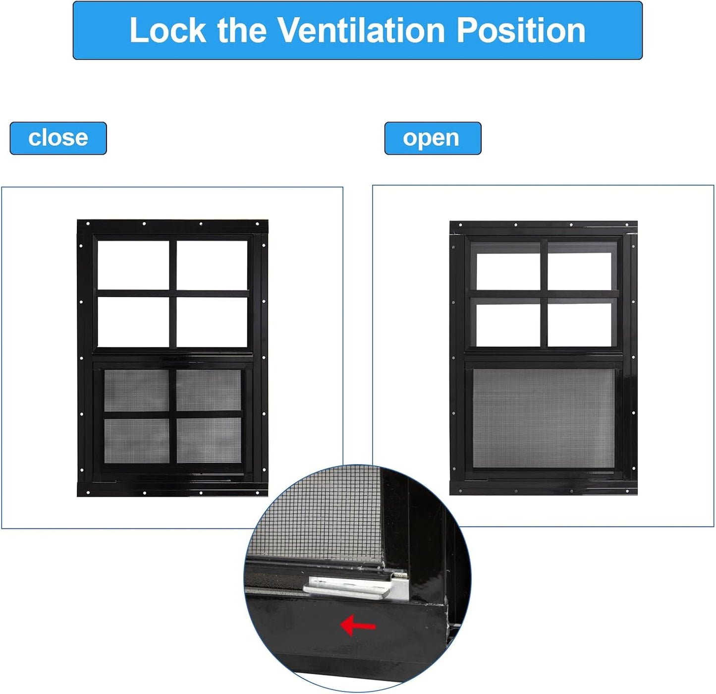 NeatiEase Upgraded Shed Windows 2 Pack, 36" x 36" Windows with Tempered Glass and Stainless Steel Screen for Shed, Chicken Coop, Playhouse, Household, Garage(Black)