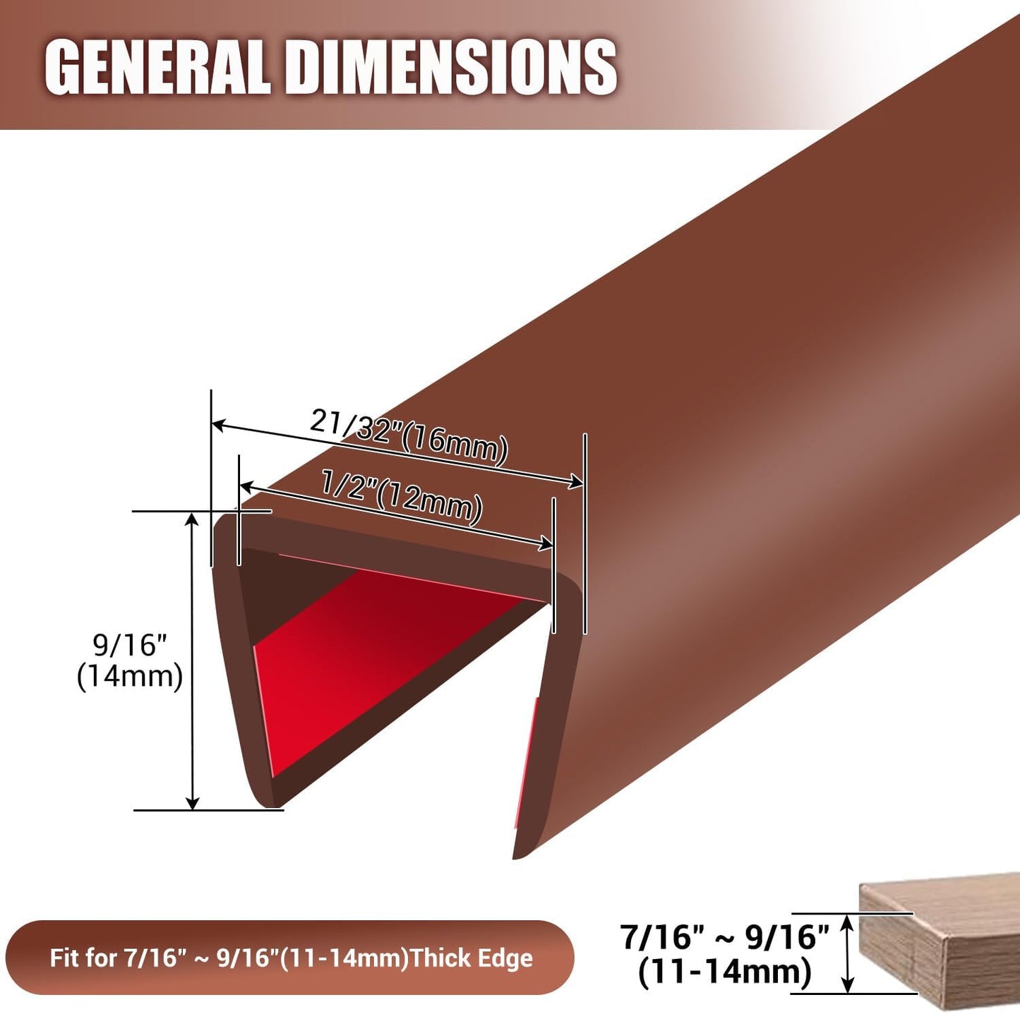 Rubber Edge Trim, Flexible Edge Banding, 1/2"(12.7mm) U Channel Furniture Edge Protector, Self Adhesive Edge Guards for Plywood, Wood, Glass Parts, 20Ft, Brown Color