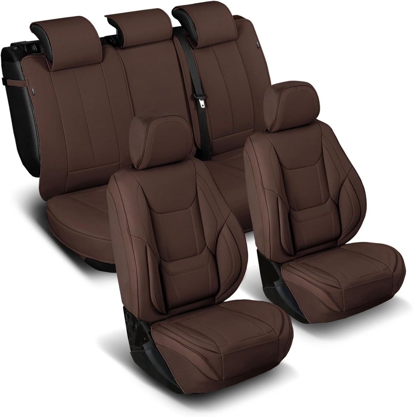 Coverland Custom Car Seat Covers Compatible with 2007-2013 Sierra 1500 Extended Cab - Premium Leather Non-Slip Waterproof Cover Interior Protector Full Set-Dark Brown [See Size Chart-Size X115]