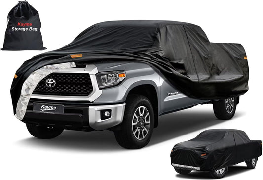 Kayme Truck Cover Custom Fit Toyota Tundra(2021-2025) Double/CrewMax Cab SB Bed. Full Exterior Heavy Duty Outdoor Pickup Truck Car Cover Waterproof All Weather.Car Tarp for Wind Sun Dust Protection.