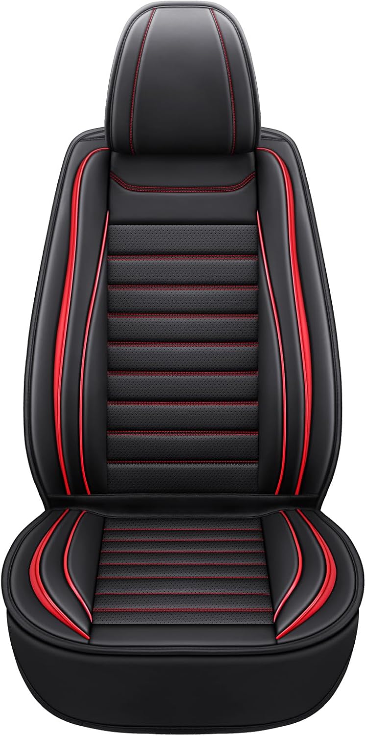 Car Seat Covers Full Set, Universal Faux Leather Car Seat Covers, Waterproof Breathable Automotive Seat Covers for Most Sedans SUV Trucks, Wine Red