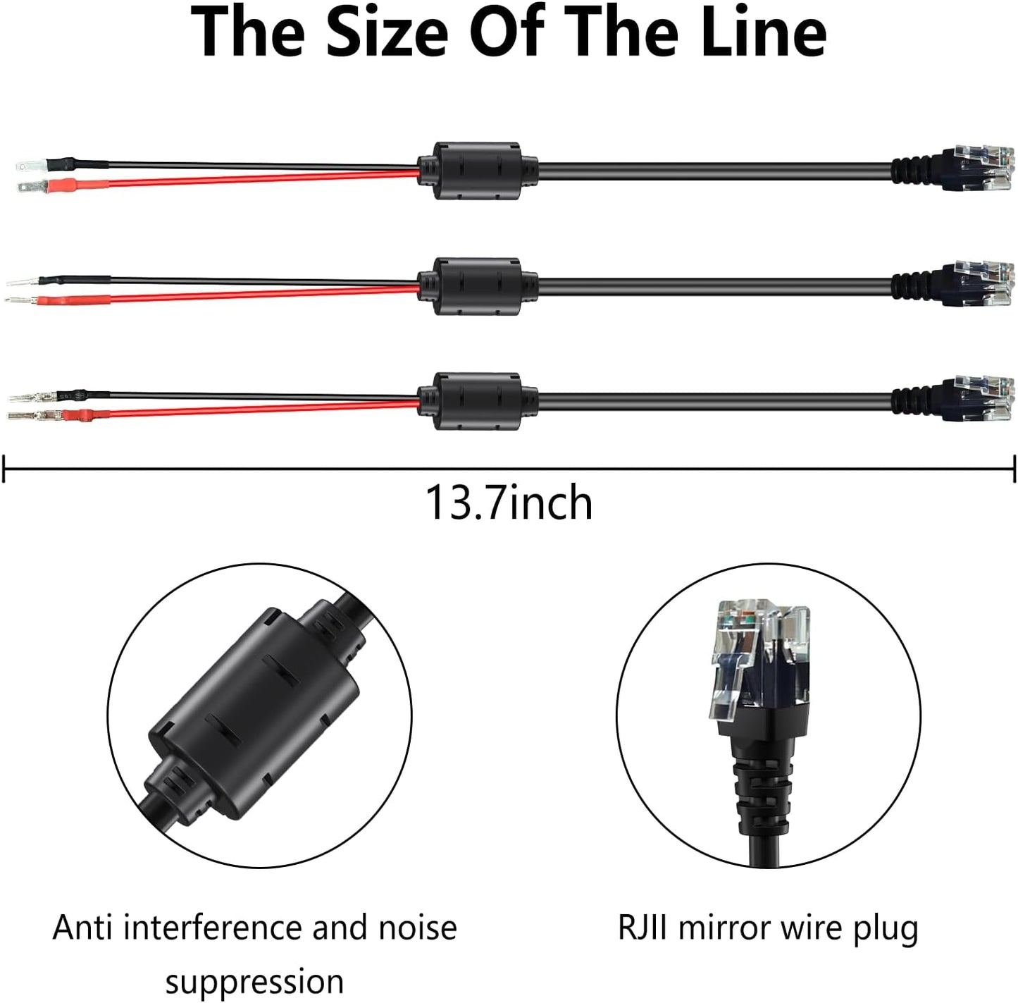 13.8" Radar Detector Hardwire Power Cord,Mirror Wire Plug Kit,for Escort Uniden Beltronics Whistler Cobra Valentine One Radar Detector Power Cord,With Magnetic Ring and Inline Fuse Holder,RJ11