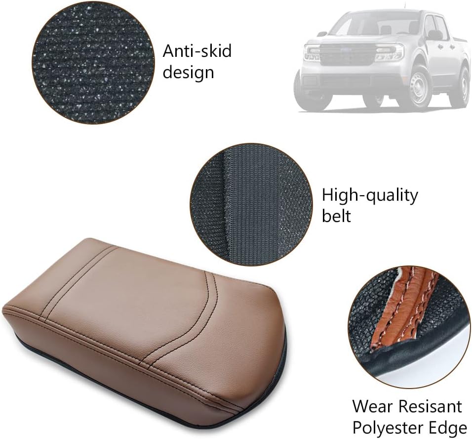 Muslogy Center Console Armrest Cover Compatible with Ford Maverick XL XLT Lariat 2022-2025 Accessories Cushion Pad Armrest Lid Protector Prevent Pets Scratches Regular Thick(Dark Brown)