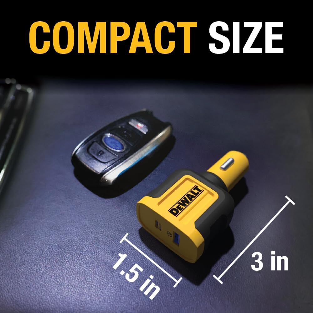 DEWALT Heavy Duty USB + USB C Car Charger Adapter, 49.5W Cigarette Lighter USBA Charger, PD Car Charging Adapter PPS 30W Quick Charge 3.0 Fast Charging for iPhone 16/15 Pro Max, Samsung Galaxy, Pixel