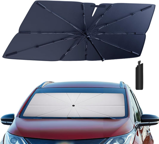 Windshield Sun Shade Umbrella Compatible with 2017-2024 Chevy Bolt EV Accessories: Custom Fit 210T Silver, Foldable Sunshade Front Window Sun Visor, Blocks UV Rays, Keeps Car Cool for LT, Premier