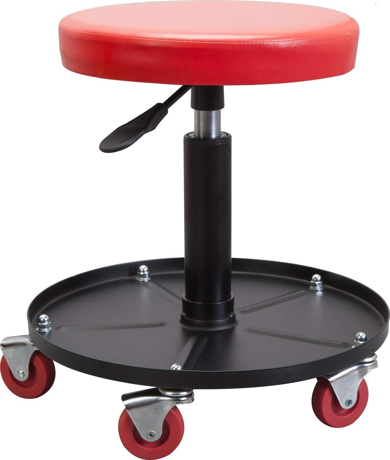 Big RED Creeper Garage/Shop Seat: Heavy Duty Rolling Pneumatic Padded Adjustable Mechanic Stool with Tool Tray Storage, Red Large