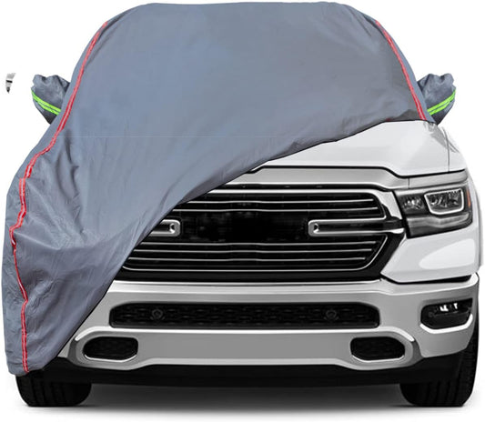 AUQDD 6-Layers PEVA New Material Truck Full Padded Car Cover Waterproof All Weather Weatherproof UV Sun Protection Snow Dust Storm Resistant Outdoor Exterior Custom Form-Fit Straps 213"-237" Grey
